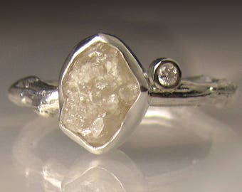 One of a Kind Raw Diamond Twig Ring, Rough Diamond Engagement Ring, 2.22 Carats
