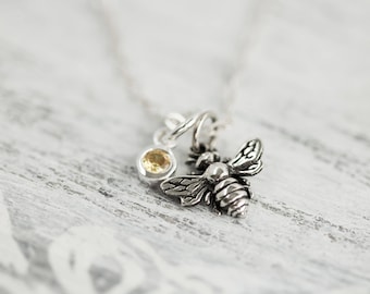 Sterling Silver Tiny Bee Necklace, Gift for Beekeeper, Little Bumble Bee Charm Necklace, Honey Bee Pendant, Insect Jewelry,Layering Necklace