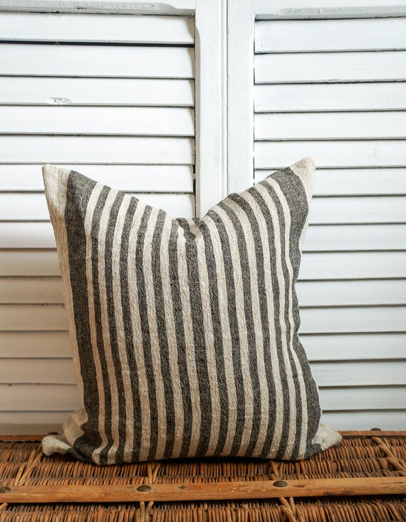 Items similar to Black and Linen Stripe Pillow Cover on Etsy