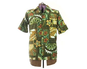 Hawaiian shirt mens, vintage Hawaiian shirt, aloha shirt, green, 1960s shirt, 60s shirt, tiki print, Hawaii, men’s shirt, vintage clothing