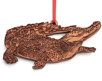 Siamese Crocodile Ornament - Impressive River Monster Siamese Crocodile Wood Ornament