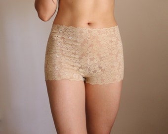 High Waist Lace Beige Panties. Lace Skin Tone Panties. Nude Color Floral Lace Inserts. Boho fashion