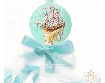 Marie Antoinette, let them eat cake, sailing ship coiffure, stickers, a set of 4