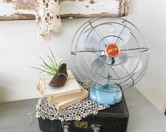 Zero Vintage Fan| Mid Century Fan| Industrial Decor| Antique Electric Fan| Blue Retro Fan| 1960s Desk Fan