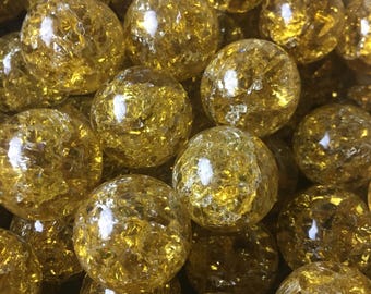 Vintage Lot of 10 Yellow/Gold Crackled Shattered Fried Glass Marbles