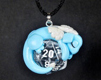 Design your own dice dragon necklace, cute baby dragon pendant, d20 necklace, Dungeons and Dragons, DnD, polymer clay jewelry, gamer gift