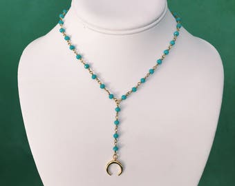 SUTTON // Beaded Choker / Beaded Lariat / Horn Choker / Choker / Y Choker / Lariat Choker / Choker Necklace