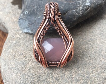 Rose Quarz Pendant - Copper Wire Wrap - Wire Wrapped Pendant - Heady Wire Wrap - Wire Wrap Pendant - Gift for Her - Sweet Water Silver