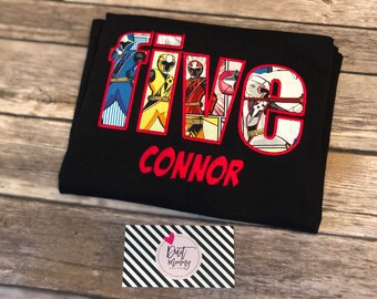 Power Rangers Birthday Party Shirt | Embroidered | Personalized with Name and Age | Custom | Pick Your Deadline