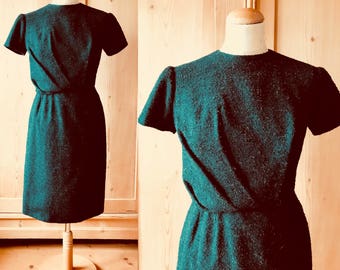 1950s Forest Green boucle wiggle dress xs