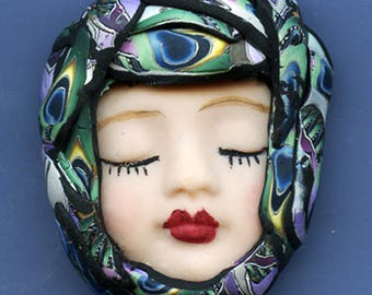 Polymer Clay One of a Kind Detailed Art Doll Face with hat Cab ACF 1