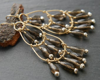 Labradorite, Chandelier Earrings, 14K Gold Fill, Wire Wrapped, Fringe, Teardrop Earrings, Gemstone Earrings, Wedding Earrings, Bohemian