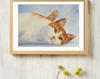Tabby Cat Print, Orange Tabby Cat, Home Wall Decor, orange cat painting, watercolor painting, cat painting, cat art
