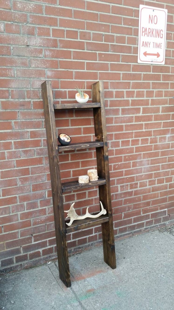 Rustic wood ladder shelf freestanding rustic ladder