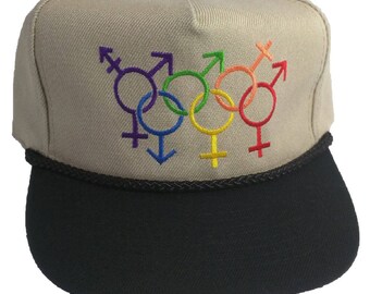 Gender Equality Embroidered LGBTQ+ 5-Panel Khaki Black Hat