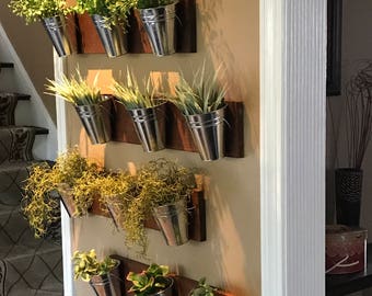 Jardinière en mur intérieur-montage horizontal grain de bois (une ligne de 3 pots)