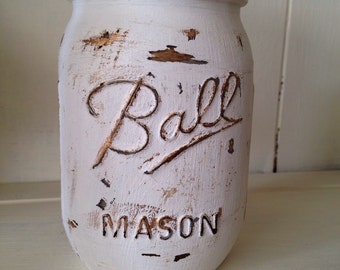 Rustic hand painted mason jar
