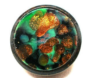 1800s French waistcoat BUTTON, Victorian slag glass made in Paris. 9/16"