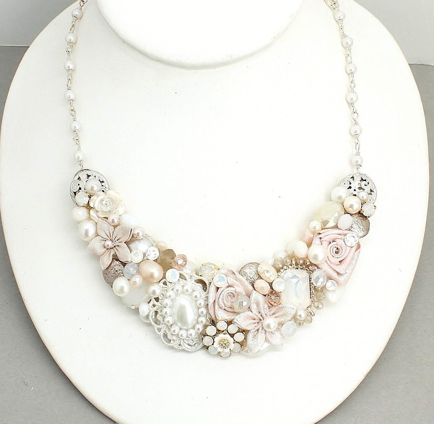 Blush Bridal Necklace Pale Pink Necklace Pearl and
