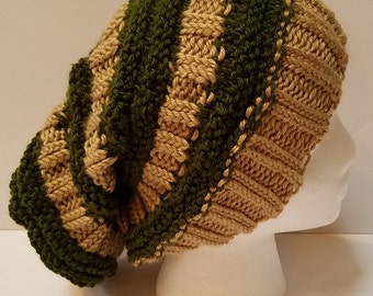 Tan and Dark Green Slouchy Hat