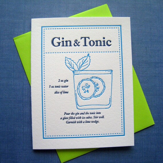 Download Letterpress Notecard Gin and Tonic