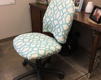 Office Chair seat and back covers with Monogram, Dorm chair slipcover, elasticized chair covers, customizable, washable, removable, Armless