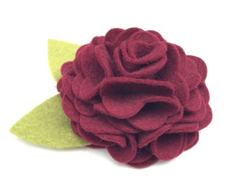 Wine Felt Dog Collar Flower