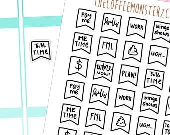 Mini Word Flags - hand drawn planner stickers C040
