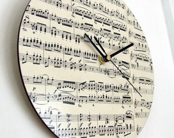 Handmade Circular Vintage Music Clock - Sheet Music Clock - Decoupage Music Clock - Anniversary Gift - Music Lover Gift - sheet music gift