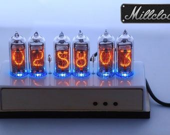 IN-14 Nixie tube Clock assembled with wooden and milk acrylic ENCLOSURE and adapter 6-tubes by MILLCLOCK