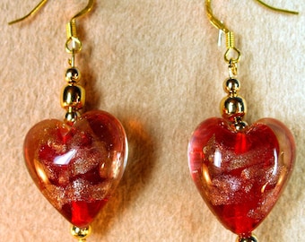 Red and Gold Heart Earrings Perfect for Valentines Day