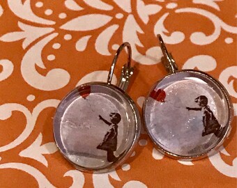 Banksy girl with balloon cabochon earrings - 16mm