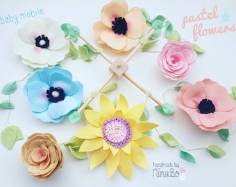 Flower Baby Mobile - Cot/Crib Mobile- Felt Flowers - Girls Mobile - Pastel Mobile