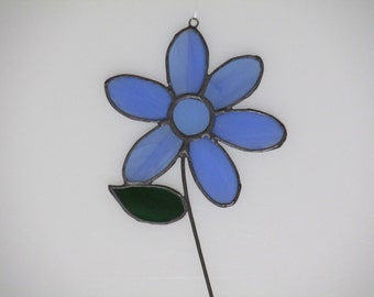 Stained Glass Light Blue Mom's Flower Suncatcher