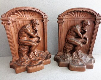 The Thinker Bookends Vintage pair of Solid Bronze Metal Book Ends