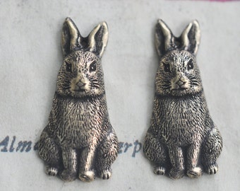TWO Bunny Brass Charms, Brass Ox, Brass Stampings, Jewelry Supplies Made in the USA