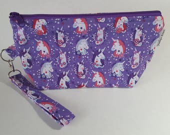 Purple Unicorn Wedge Project Bag for Knitting or Crochet, Travel/Makeup bag, too!