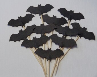 24 Black Bat Party Picks - Cupcake Toppers - Food Picks