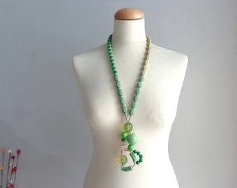 Green statement necklace long necklace wire necklace
