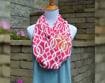 Monogram Patterned Infinity Scarf, Monogram Patterned Infinity Scarves, Personalized Scarves, Personalized Monogram Scarf, Chevron Scarves