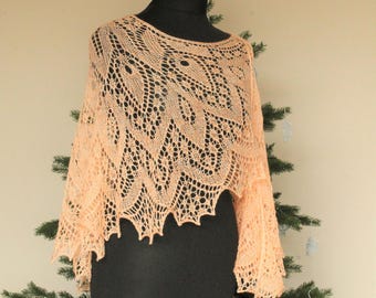 Crescent shaped Shawl. Knitted Shawl with Beads. Knitted Lace Shawl. Merino wool Shawl
