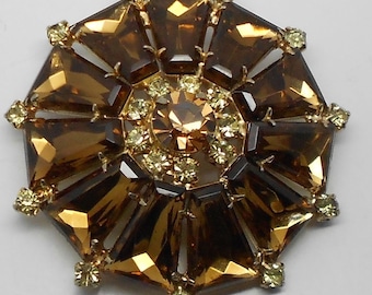 PRICE REDUCED! Vintage Juliana Fancy-Cut amber rhinestone flower brooch