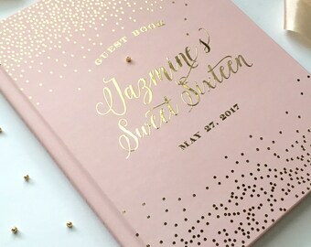 Quinceanera Guest Book, Sweet Sixteen Guest Book, Blush and Gold Foil Guest Book - Custom Guestbook - Wedding Guest Book - photo book