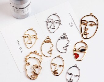 5/10pcs Face Charms Wire Face Charm Gold Plated Charm Abstract Face Pendant Bracelet Charms Earring Charms Jewelry Supplies Wholesale Charms