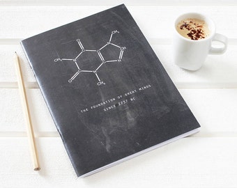 CAFFEINE NOTEBOOK Science Chalkboard for Coffee Lovers. Plain Pages. Scientific Stationery for Geeks Chemistry Black, UK Printed Fathers Day