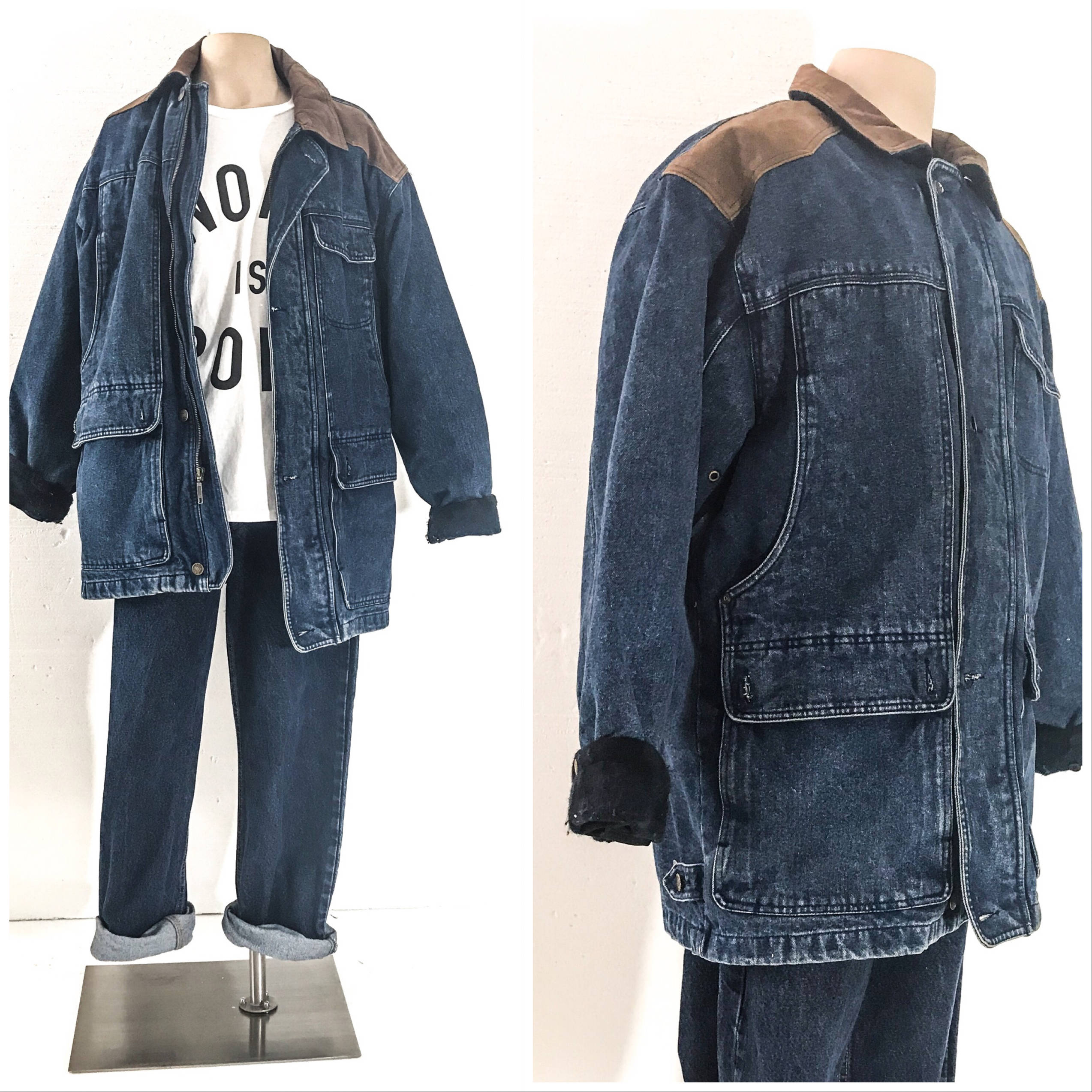 90s Vintage Clothing Men JEAN Blue DENIM JACKET Winter Coat 90s Vintage Clothing Men JEAN Blue DENIM JACKET Winter Coat