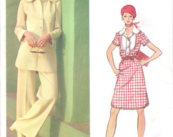 70s Christian Dior Womens A Line Dress or Button Front Tunic & Pants Vogue Paris Original Sewing Pattern 2717 Size 12 Bust 34