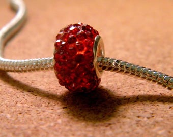 bead charms European 65 red rhinestones - 14 x 9 mm-CHA-C-20-2