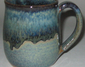 Pottery Mug, Large 16 oz Blue Lagoon, Wheel Thrown, Microwave Dishwasher Safe