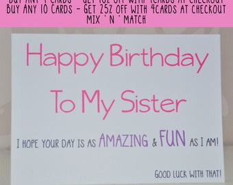 Sister Birthday Card, Birthday Card for Sister, Card for Her, Happy Birthday To My Sister, Card for Sister, Sister Card, Birthday Card
